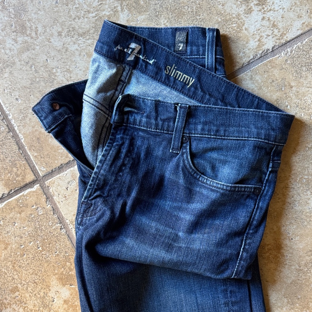 7 For All Mankind Men's Dark Blue Slimmy Jeans